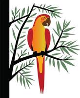 Art Illustration of a parrot preached on tree branch vector