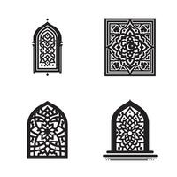Elegant Islamic Window Design Silhouette Illustration Set with Geometric Patterns vector