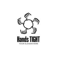 Logo design of five hands holding each other tightly in a circle with simple line symbol illustration vector
