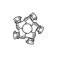 Logo design of five hands holding each other tightly in a circle with line symbol illustration vector