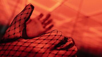 The elegant hands are skillfully captured in striking red light, creating a captivating visual video
