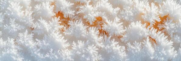 Frost patterns resembling delicate ice crystals on orange surface. photo