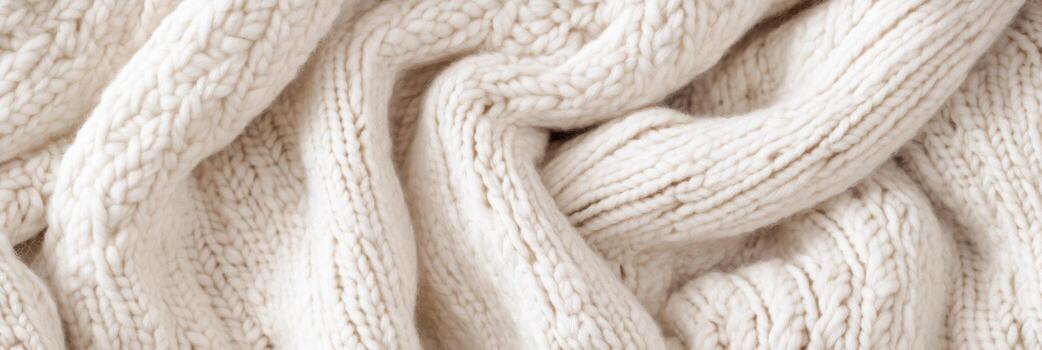 de cerca textura de acogedor de punto tela en suave beige tonos para invierno calor foto