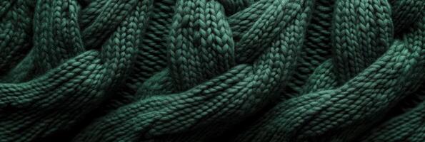 Close-up image of green yarn in intricate braided weaving pattern photo