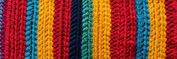 Colorful knitted texture with vibrant yarn patterns showcasing craftsmanship and design photo