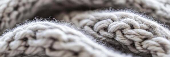 Close-up view of soft, knitted fabric with texture and detail in gray tones photo