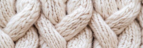 Close-up of textured woolen braid pattern for cozy knitwear and warmth concept photo