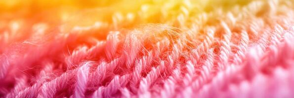 Colorful textile close-up with pink and orange fibers in soft focus photo