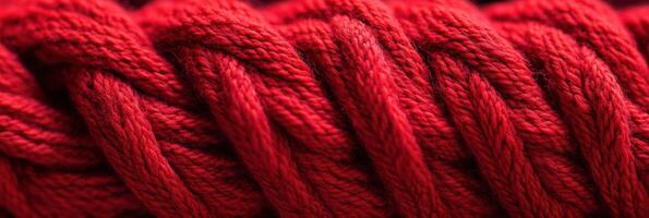 Close-up texture of red twisted rope showing intricate fiber details for design photo