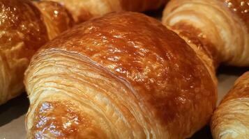 Artistic Close-Up of a Golden Croissant Captured in Fine Detail photo