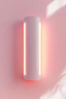 Wall-mounted infrared heater features a modern design, emitting a warm red-orange glow against a neutral backdrop. This setup offers ample space for branding and text overlay photo