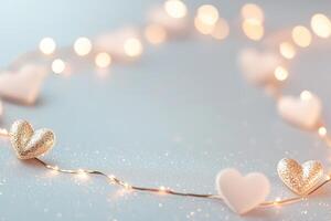 A glowing pathway invites with golden lights and heart shapes, set against a gentle gradient background. This modern design evokes warmth and romance, perfect for celebrations photo
