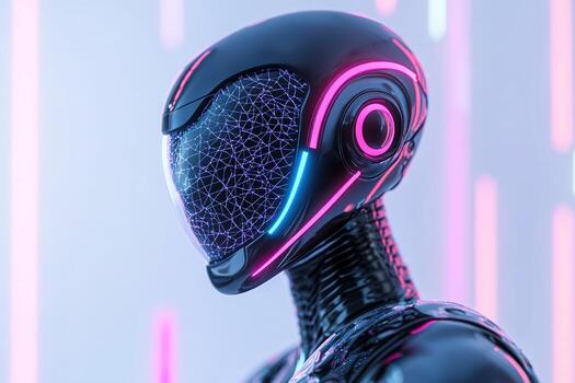 This stunning robot features a sleek design with glowing neural network patterns on its head photo
