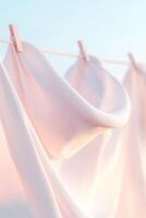 Fresh linen hangs delicately on a clothesline, gently swaying in the breeze against a calming pastel backdrop. The glowing accents create a serene atmosphere, inviting rest and comfort photo