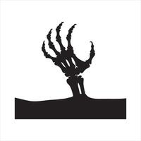 Skeleton Hand Emerging from the Ground silhouette white background vector