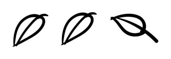 Simple linear leaves of trees and plants. Elements for eco friendly and bio logo, vegan on black colour. vector
