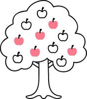Farm Animals Cartoon tree with pink apples and a simple design. vector