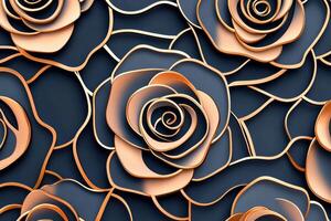 Elegant rose gold abstract rose pattern on matte black background for luxury branding and modern design projects photo