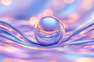 Abstract chrome sphere surrounded by swirling ribbons of liquid metal in a dark space with glowing lights creates an elegant futuristic atmosphere photo