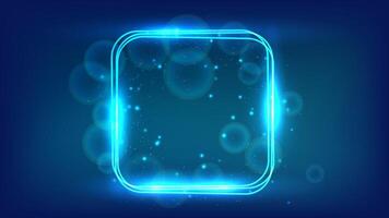 Neon rounded square frame with shining effects and sparkles on dark background. Empty glowing techno backdrop. illustration vector