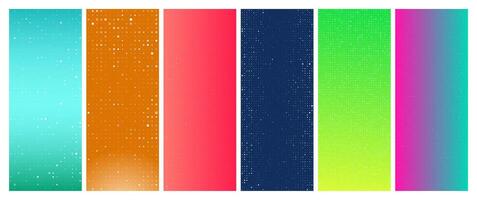 Set of six abstract gradient geometric backgrounds with squares. Pixel backgrounds with empty space. illustration vector