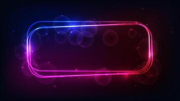 Neon rounded rectangular frame with shining effects and sparkles on dark background. Empty glowing techno backdrop. illustration vector
