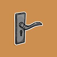 A digital illustration showcasing a vintage styled door handle and keyhole with a minimalistic orange background. vector
