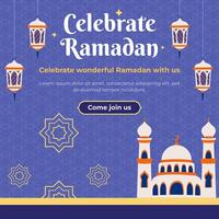 Ramadan Social Media Post design with mosque and hanging lamp. A good template for advertising on social media. Perfect for social media posts, background, and web banner internet ads. vector