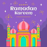 Ramadan Social Media Post design with mosque and fireworks. A good template for advertising on social media. Perfect for social media posts, background, and web banner internet ads. vector