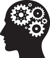 a human head with a set of gears inside the brain vector