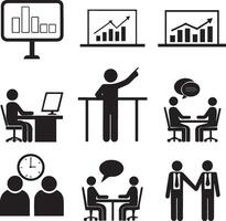 black and white icons related to business and presentation vector