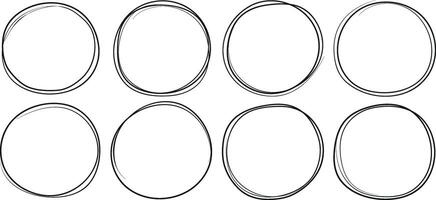 Hand drawn circle line sketch set. Circular scribble doodle round circles for message note mark design element. Pencil or pen graffiti bubble or ball draft illustration. Frame for textbox. vector