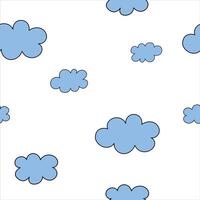 doodle cartoon style seamless pattern with blue clouds on a white background vector