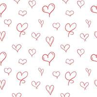 seamless pattern of doodle ink red line art hearts on white background, romantic valentines day texture vector