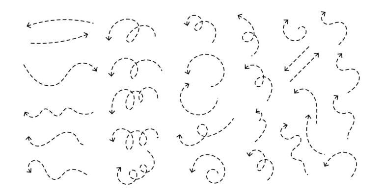 a set of different thin dashed arrows