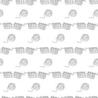 Knitted fabric and a ball of thread, wound by hand. Doodle style. Seamless pattern. vector