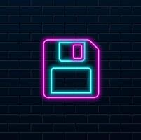 Glowing neon line Floppy disk for computer data storage icon isolated on black background. Floppy disk signal. Colorful outline concept. vector