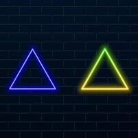 Set of neon button triangles. Bright colored border with copy space. Isolated realistic neon frame. vector