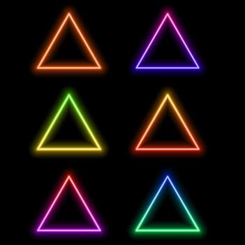 Neon light box line triangle background. LED neon glow shape banner sign triangle frame background... vector