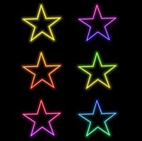 Neon star frame or neon lights sign. abstract background, tunnel, portal. Geometric glow, star shape outline, laser bright lines. vector