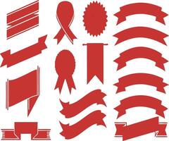 set of red ribbons banners labels graphic design element vector