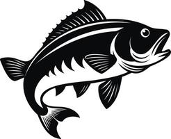 A striking, black and white graphic of a fish leaping out of the water. vector