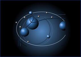 Spheres and lines illustrating atomic structure on a dark background vector