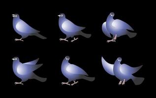 Blue pigeons depicted in different poses with a minimalist design vector