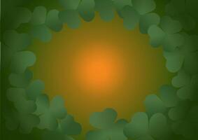 Green shamrocks encircle a bright orange center on a textured background vector