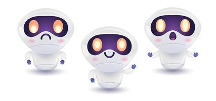 illustration of a cute robot in different mood. set icons for chat bot in realistic style. vector