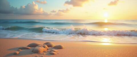Golden Sunset Beach Sand Wavelets photo