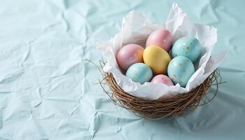 Pastel Easter Eggs Nestled In A Bird Nest photo