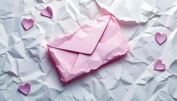 Pink Envelope with Hearts on Crumpled Paper photo