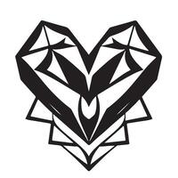 A black and white drawing of a heart with geometric shapes vector